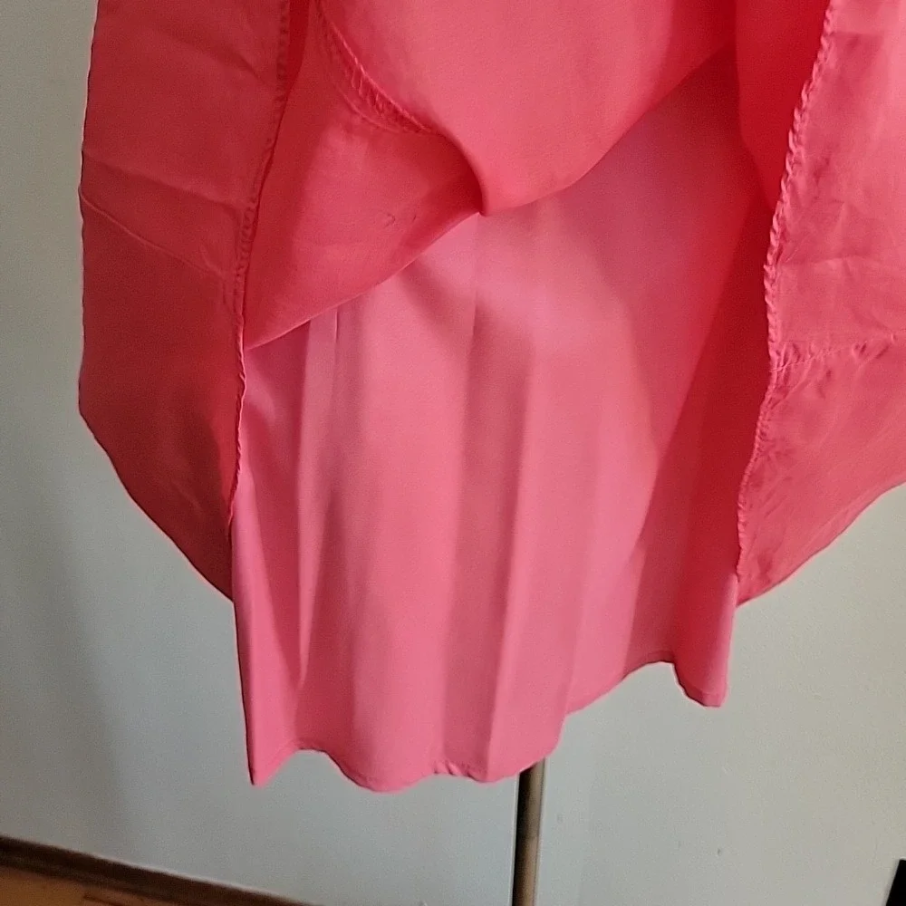 Esley Silk Blend Dress Coral High Neck Chic Cocktail Fairy Feminine Mod Romantic